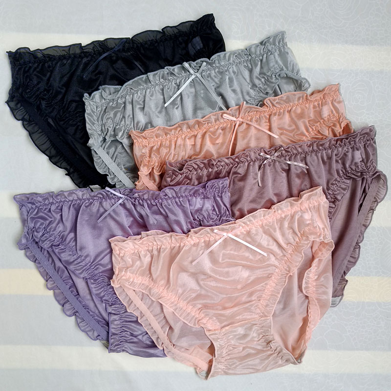Shiny Nylon Silk Sissy Panties See Through Sexy Frilly Softy Men Briefs Underwear Lingerie for Sissy Underpants Breathable