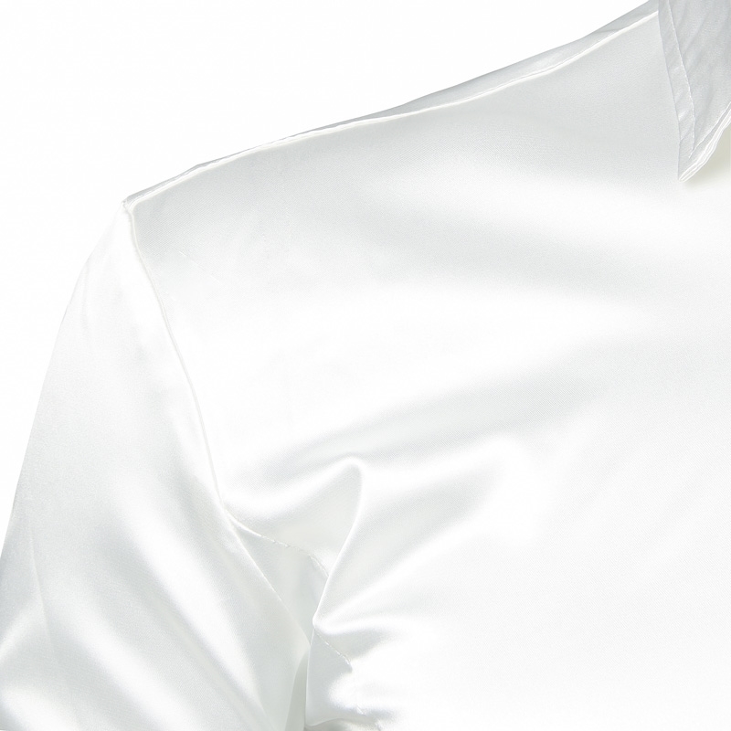 Stylish White Silk Satin Shirt Men Chemise Homme Casual Long Sleeve Slim Fit Mens Dress Shirts Business Wedding Male Shirt 200925