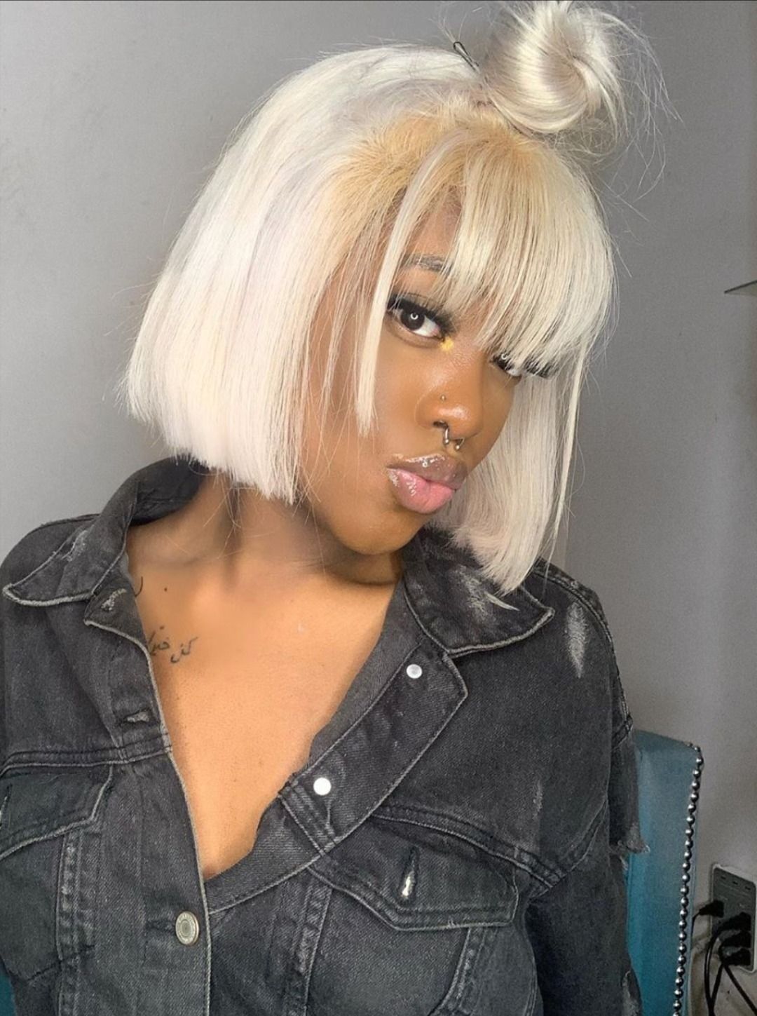 Ishow Brazilian 613 Blonde Colored Short Bob Wigs Straight Human Hair Wigs with Bangs Indian Hair Peruvian None Lace Wigs for Black Women