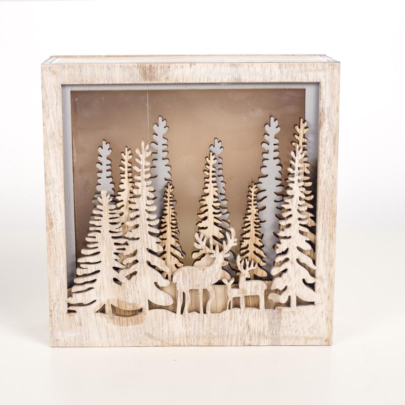 Wooden Christmas LED Lights Box Christmas Tree Elk Shape LED Light Wood DIY Crafs Pendants Ornaments Home Closet Decor