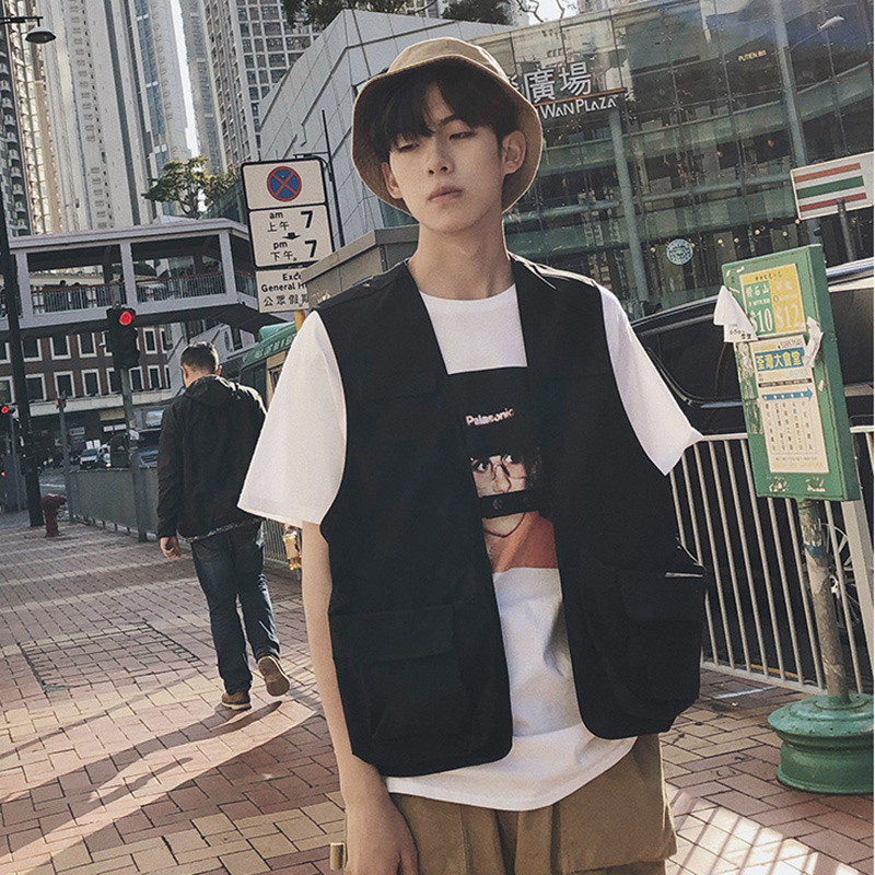 2020 Spring And Summer New Youth Popular Korean Men's Slim Sleeveless Vest Fashion Casual Wild Big Pocket Shirt Black -XL
2020 Spring And Summer New Youth Popular Korean Men's Slim Sleeveless Vest Fashion Casual Wild Big Pocket Shirt Black -XL
