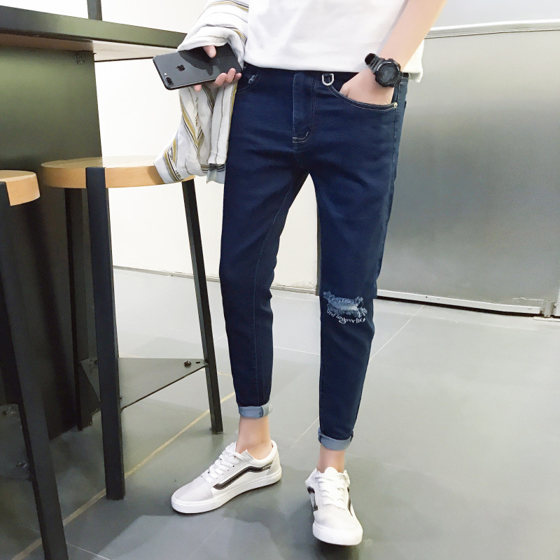 Men's Jeans Hole Summer Mens Brand Black Slim Fit Denim Ripped Ankle-length Pant Homme Plus Size, Blue
Men's Jeans Hole Summer Mens Brand Black Slim Fit Denim Ripped Ankle-length Pant Homme Plus Size, Blue
