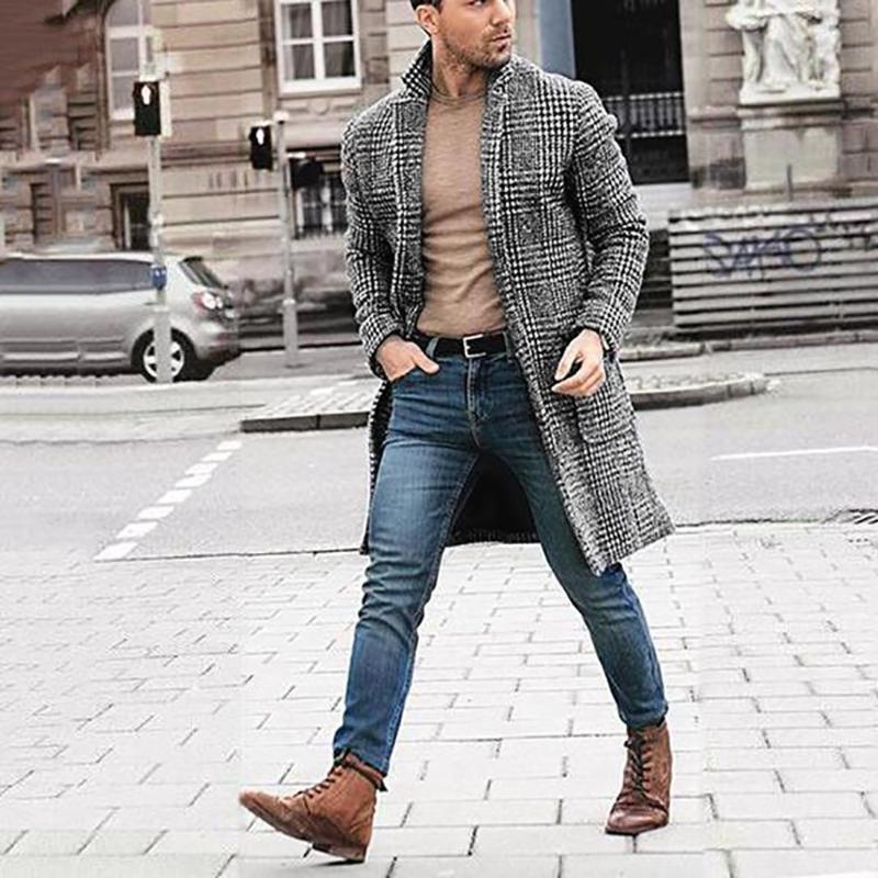 New Men's Overcoat Men Casual Winter Fashion Hounstooth Gentlemen Long Coat Jacket Outwear high quality Mens Tops Blouse Fashion1