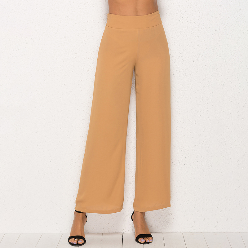 High Waist Chiffon Straight Leg Pants Office Lady Long Trousers Women Plain Workwear Pants 2020