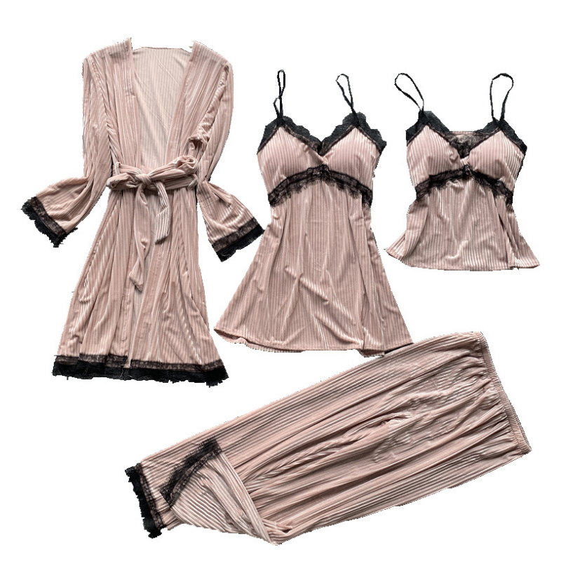 Silk Pajamas For Women Floral Appliques 4Pcs Pyjamas Set With Inserts Spring Summer Sexy Lace Pjs Sleepwear Home Clothes, Navy
Silk Pajamas For Women Floral Appliques 4Pcs Pyjamas Set With Inserts Spring Summer Sexy Lace Pjs Sleepwear Home Clothes, Navy
