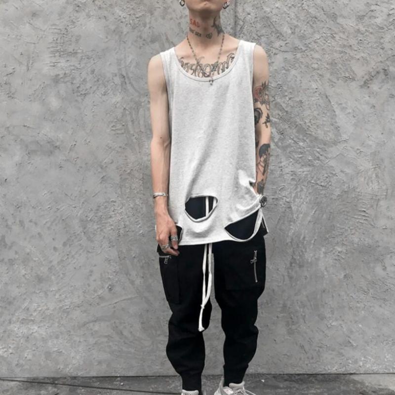 High street men summer punk rock long tank top with holes hip hop oversize vest mens harajuku sleeveless shirt, Black
High street men summer punk rock long tank top with holes hip hop oversize vest mens harajuku sleeveless shirt, Black