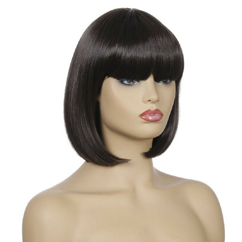 Women Ladies Wigs Short Straight Bob With Bangs Wig Synthetic Hair Cosplay Party