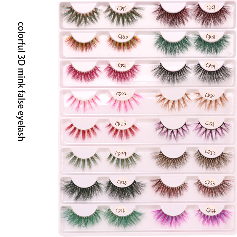 Colorful 3D mink hair eyelashes cross false eyelashes beauty eye tools makeup manufacturers individual