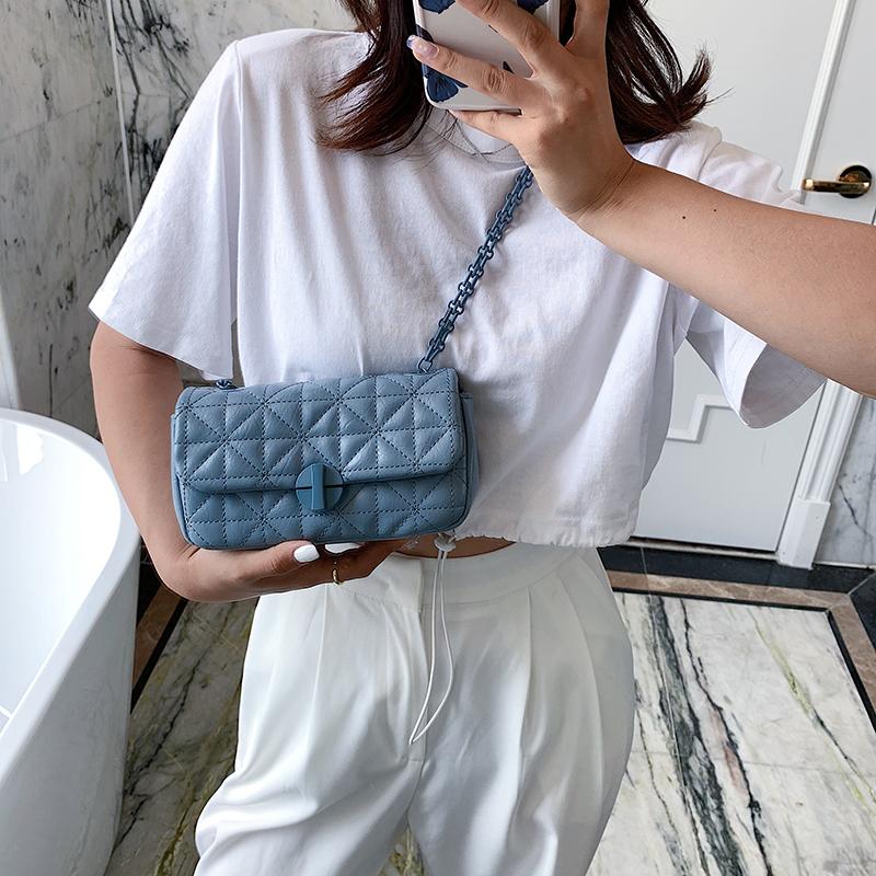 Embroidery Thread Chain PU Leather Crossbody Bags for Women 2020 Fashion Shoulder Handbags Female Travel Cross Body Bag, Black