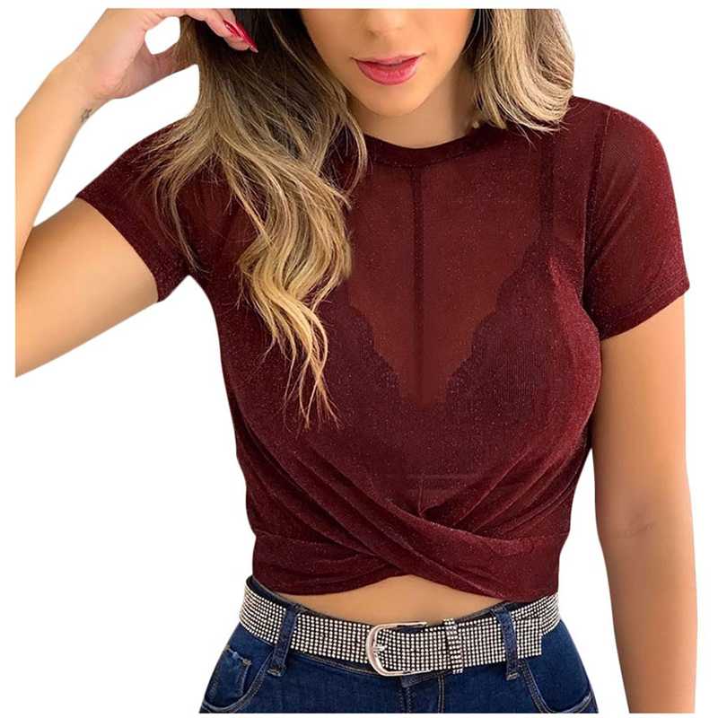 Women's T-Shirt Women Fashion Sexy O Neck Short Sleeve Vest Summer Transparent Tank Tops Tshirt