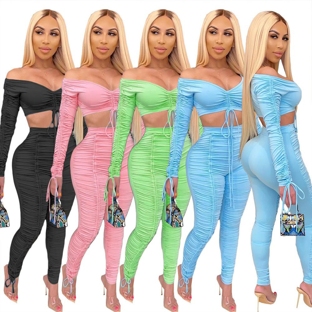Sexy Women 2 Two Piece Set Long tops Pants Outfits Pleated Breast Wrapping Clothing fall fashion Suit Designer Women's streetwear Trousers, White 
Sexy Women 2 Two Piece Set Long tops Pants Outfits Pleated Breast Wrapping Clothing fall fashion Suit Designer Women's streetwear Trousers, White