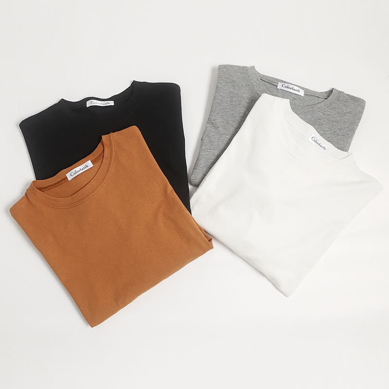 Colorfaith New Women Spring Loose T-Shirts Solid Bottoming Long Sleeve Casual Korean Minimalist Style Triko Tops Tees T601