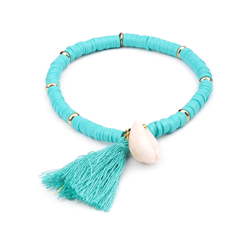 Handmade Jewelry Bracelets for Women Fashion Colorful Polymer Clay Beads Bracelet with Shell Tassel Bracelets for Girl