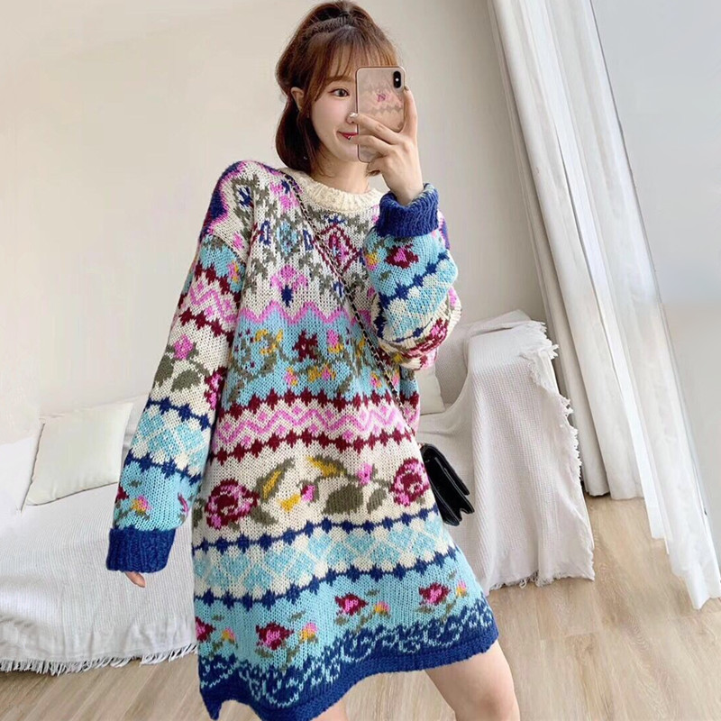 Ethnic Vintage Sweater Women Autumn Winter Thick Warm Plus Size Jacquard Knitted Long Pullover Sweaters Ladies Jumpers pull hive, Picture color 
Ethnic Vintage Sweater Women Autumn Winter Thick Warm Plus Size Jacquard Knitted Long Pullover Sweaters Ladies Jumpers pull hive, Picture color