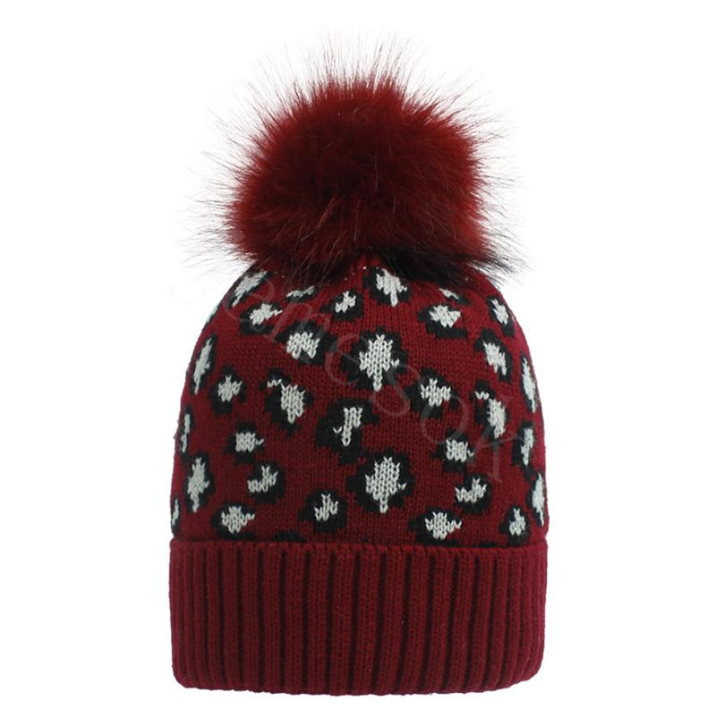 Women Winter Leopard Knitted Hats Fashion Pom Pom Beanies Knitted Has Bonnet Pom Beanie Caps Party Hats Supplies 9 styles da894