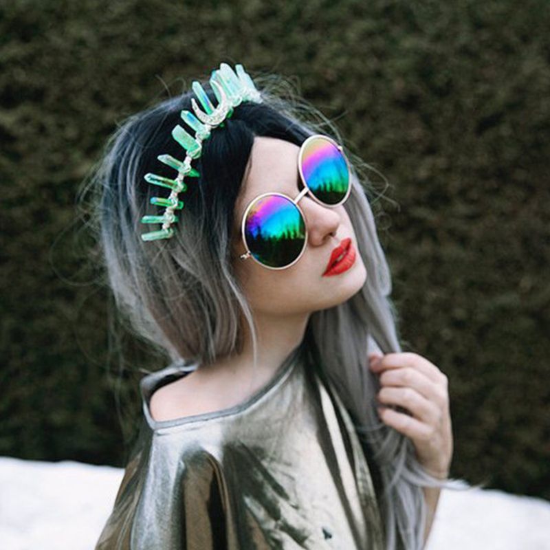 2020 Boho Vintage Witch Tiara Faux Raw Crystal Headband Alloy Moon Angel Aura Crown CX200819