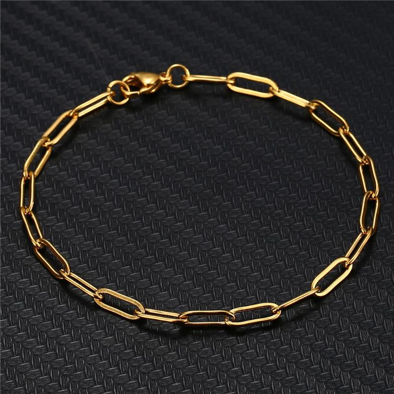 2020 New Minimalist Gold Plated Paperclip Chain Plain Circle Bar Necklace Stainless Steel Chain Necklace for Women