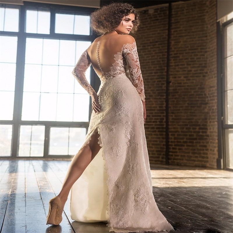 Elegant Mermaid Wedding Dresses With Detachable Train Lace Appliqued Gorgeous Bridal Gowns Long Sleeves Chapel Custom Made Vestidos De Novia