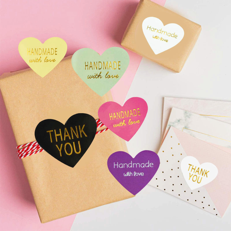 10sheets Thank You Handmade Heart Sticker Colorful Kraft Paper Sealing Label Wedding Birthday Party Gifts Box Stamping Stickers