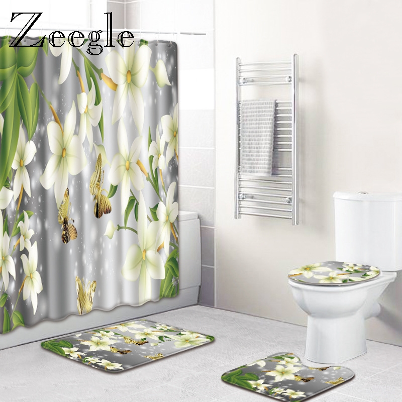 Zeegle Waterproof Shower Curtain 180x180 cm with Bathroom Toilet Mat 4PCS Set Washing Machine Mat Floral Pattern Floor Rugs
Zeegle Waterproof Shower Curtain 180x180 cm with Bathroom Toilet Mat 4PCS Set Washing Machine Mat Floral Pattern Floor Rugs