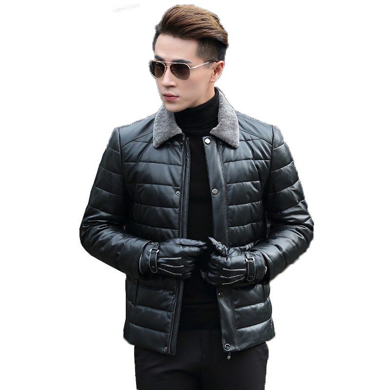 Genuine Leather Down Jacket Men Short Winter Coat Men's Sheepskin Leather Jackets Lamb Fur Collar Coats AYR2883 KJ803, Black
Genuine Leather Down Jacket Men Short Winter Coat Men's Sheepskin Leather Jackets Lamb Fur Collar Coats AYR2883 KJ803, Black