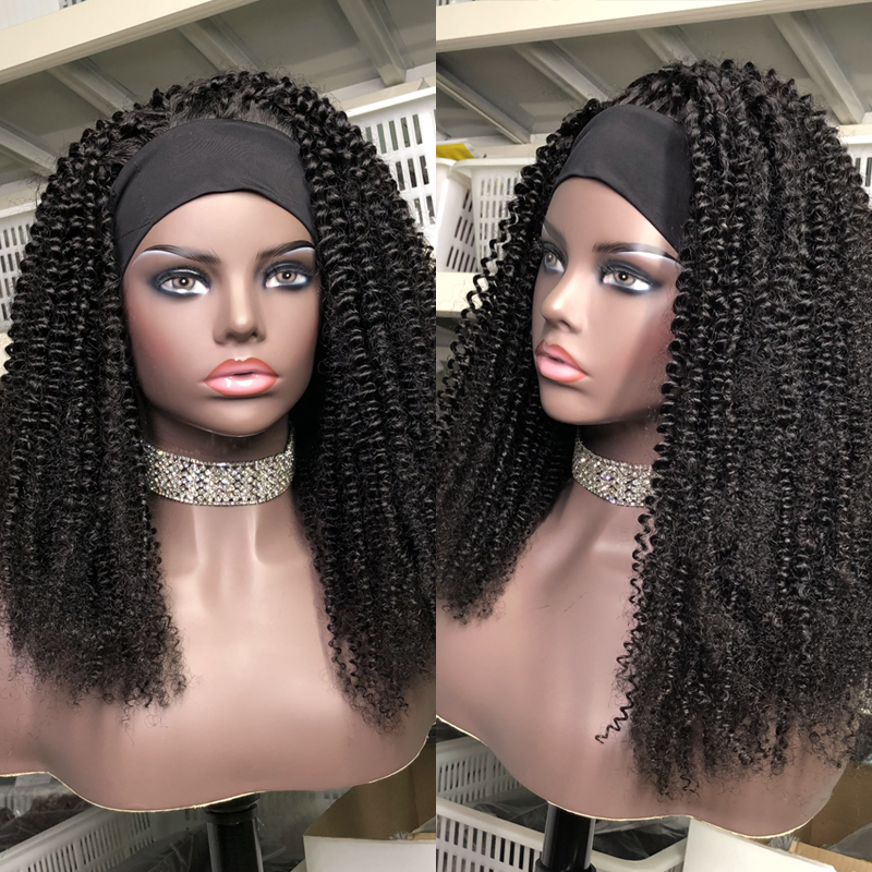 Kinky Curly Headband Glueless Wig Human Hair Wigs Remy Brazilian Full Machine Made Wig For Women
