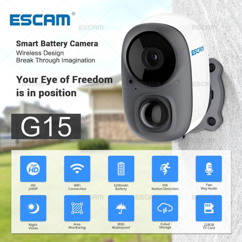 ESCAM G15 1080P Full HD AI Recognition Rechargeable Battery PIR Alarm Cloud Storage WiFi Camera Outdoor Camera
ESCAM G15 1080P Full HD AI Recognition Rechargeable Battery PIR Alarm Cloud Storage WiFi Camera Outdoor Camera