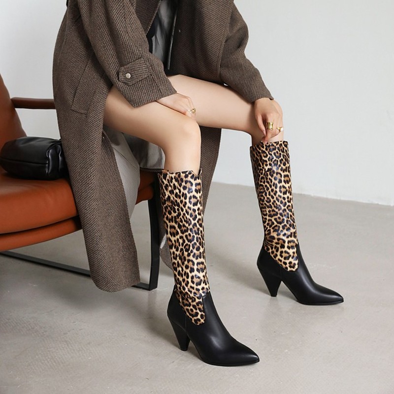 New Womens Spike Heels Knee High Boots Heeled Pointed Toe Long Boots Winter Leopard Patchwork Female Casual Autumn Shoes, Black
New Womens Spike Heels Knee High Boots Heeled Pointed Toe Long Boots Winter Leopard Patchwork Female Casual Autumn Shoes, Black