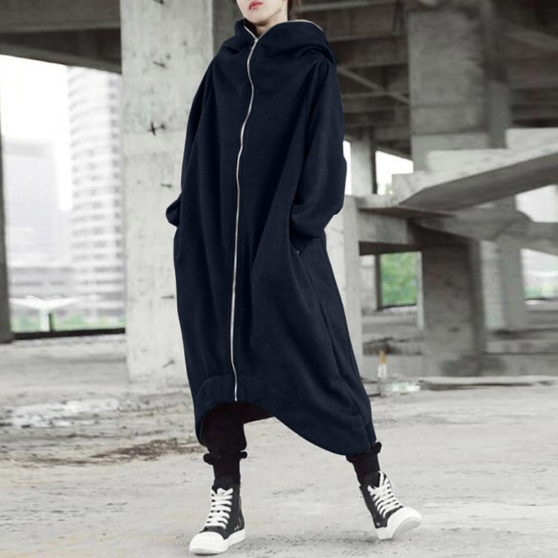 2020 ZANZEA Women Long Sleeve Hooded Coats Winter Fleece Jackets Plus Size Sweatshirt Coat Loose Outwear Windbreakers Hooded T200828