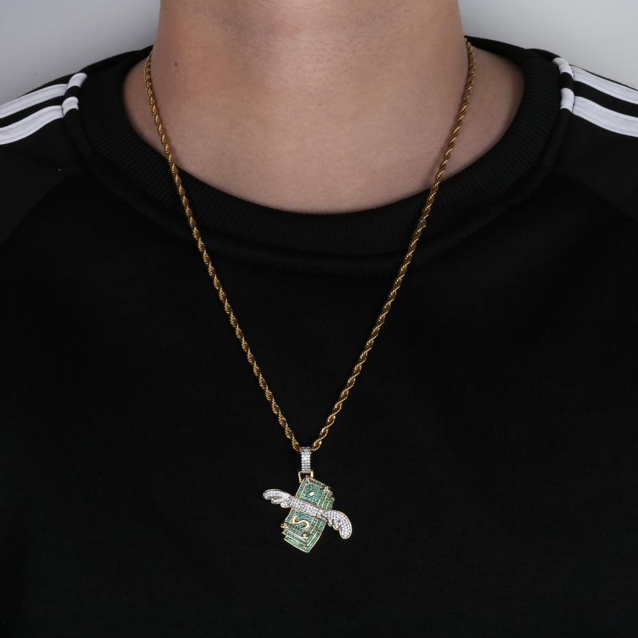 TOPGRILLZ New Iced Out Flying Cash Solid Pendant Necklace Mens Hip Hop Gold Silver Color Charm Chains Jewelry Gifts Y200810