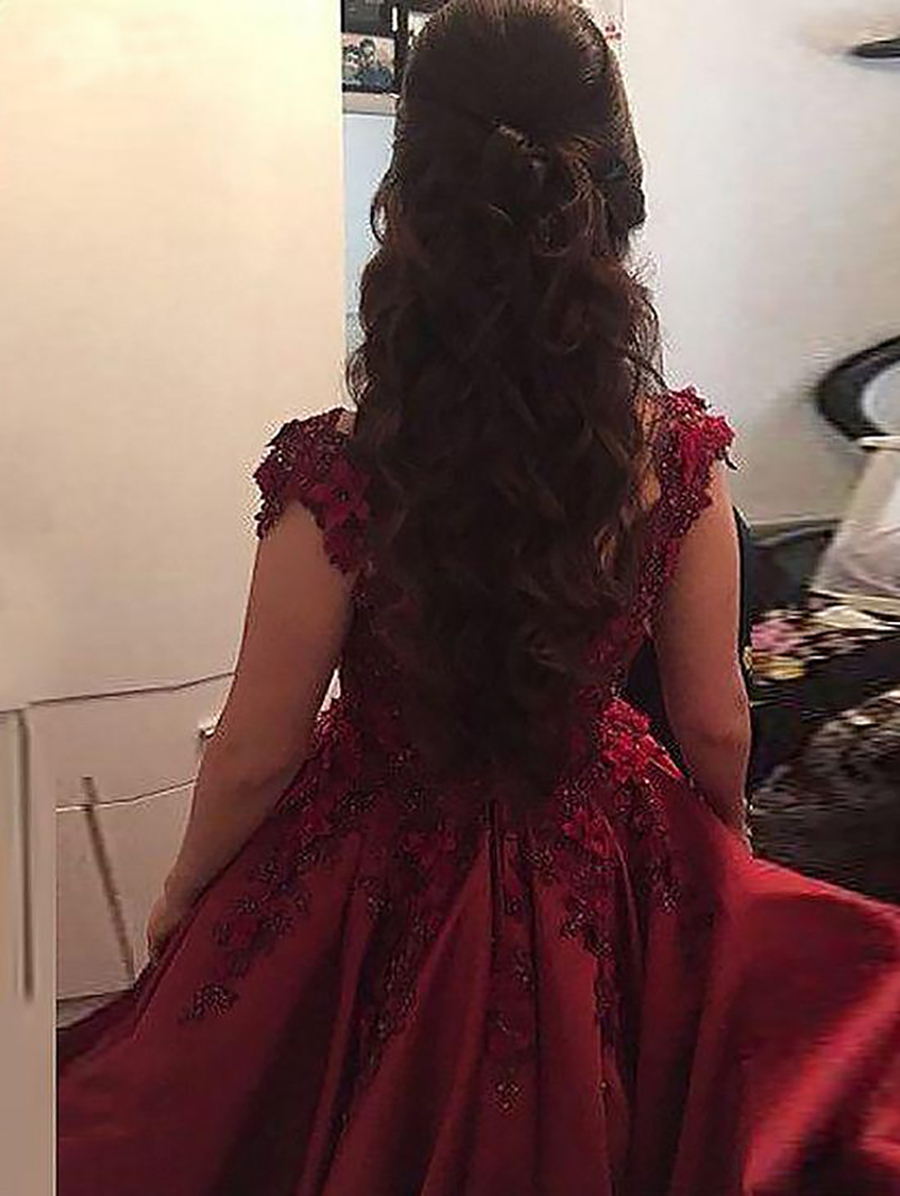 Burgundy Ball Gowns Prom Dress Strapless Off-the-Shoulder Long Evening Dress With Applique Satin lace Evening Gown
