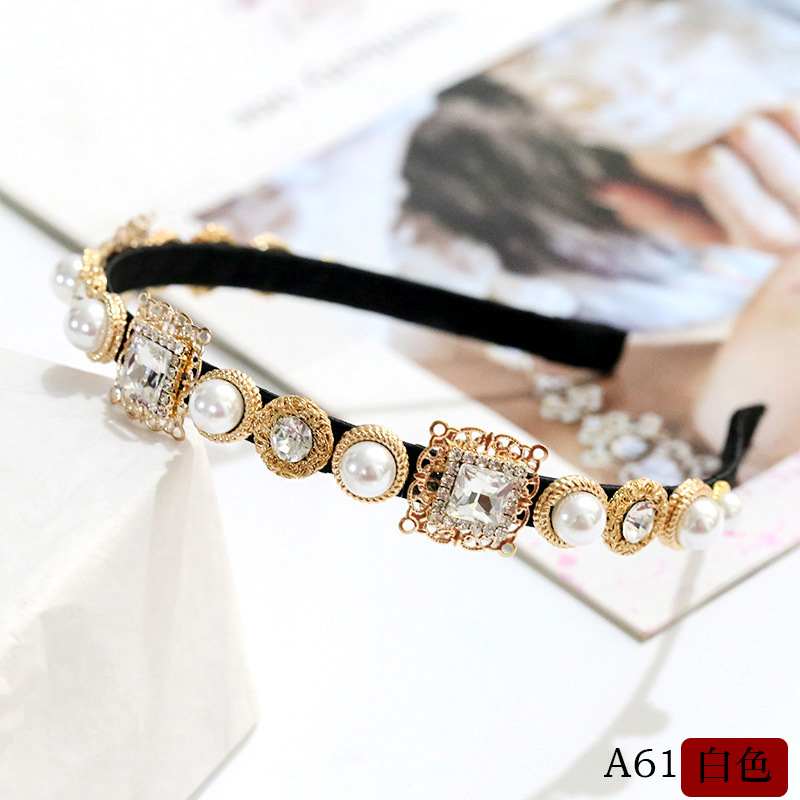 Colorful Gem Baroque Headbands Women Diamond Hair Accessories Pearl Headband for Girls Crown Flower Hairbands Head Wrap
