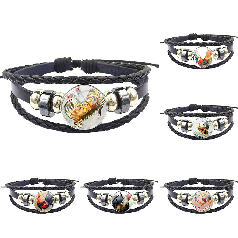 Rooster Plated For Girls Handmade Gift Steampunk Jewelry Glass Cabochon Black Leather Bracelet Bangle
Rooster Plated For Girls Handmade Gift Steampunk Jewelry Glass Cabochon Black Leather Bracelet Bangle