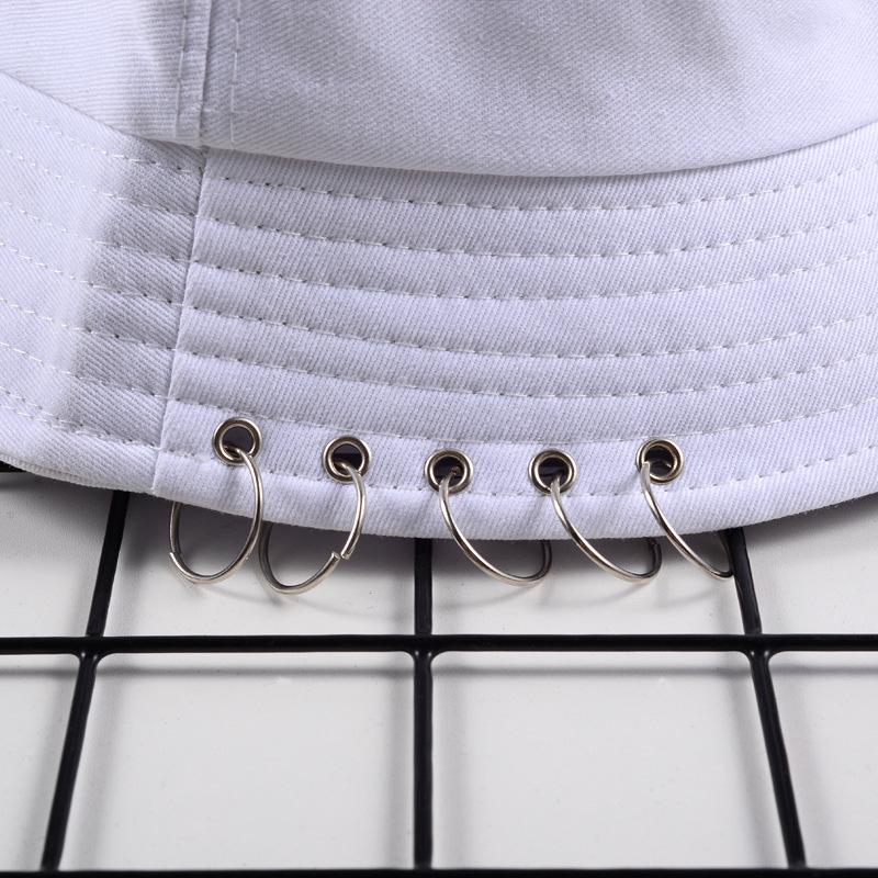 Solid Color Cool Unisex Iron Pin Ring Personality Bucket Hat Cap Folding Fisherman Hat Hunting Fishing Outdoor Cap
