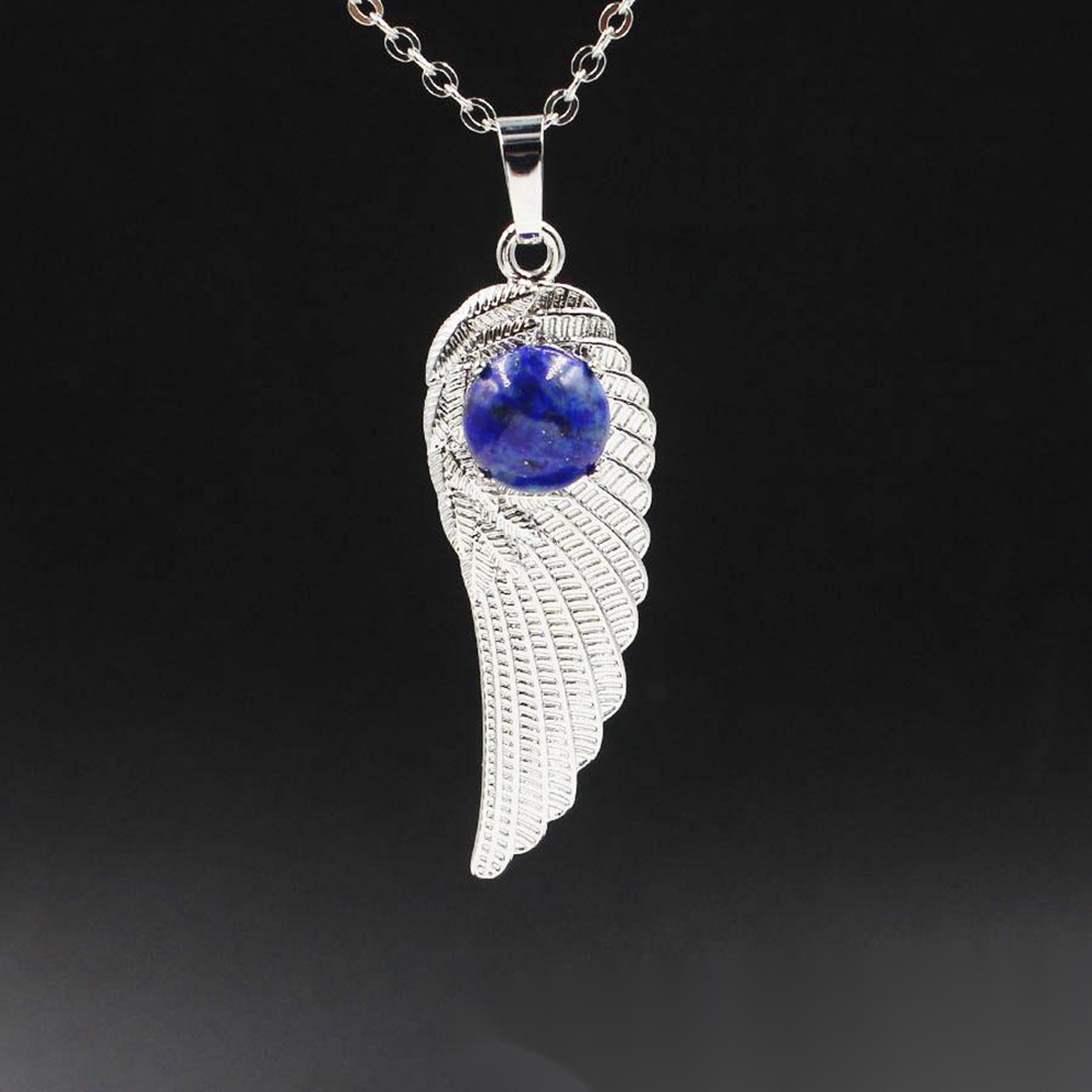 QIMOSHI Natural Crystal Quartz Angel Wings Pendant Necklace for Women Girl Chakra Reiki Healing Eye Dream Yoga Choker Jewelry