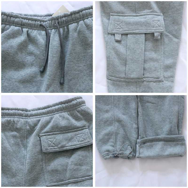 Men's Pants Warm Winter Men Fashion Thick Grey Cargo Fleece Multi Pockets Sweatpants Male Causal Tactical Homme Streetwear B4
