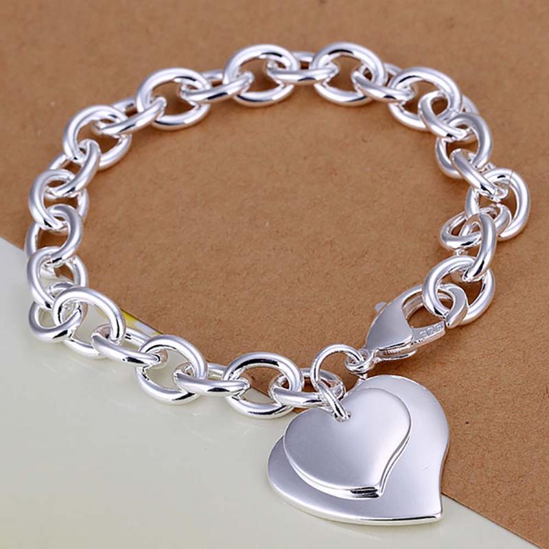 Summer Style Jewelry Silver Plated Bracelet Pulseras Mujer Double Heart Bracelets for Women Wedding Gift Female Jewelry
Summer Style Jewelry Silver Plated Bracelet Pulseras Mujer Double Heart Bracelets for Women Wedding Gift Female Jewelry