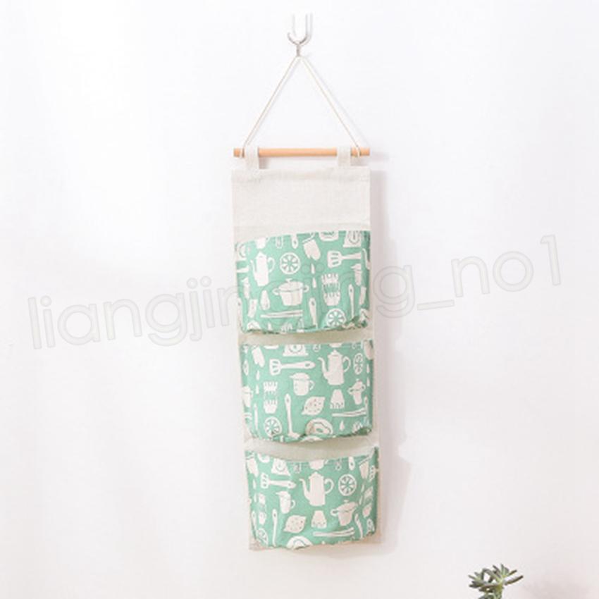 7Colors Wall Hanging Organizer Bags Cotton Linen Holder Storage Bag Door Hanging Sundry Bags 3 Pockets Sorting Bags