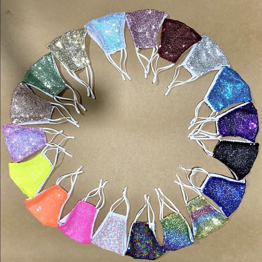 Women's Girl's Sequins Face Mask For Shopping Party Wedding Wearing Sparkle Washable Reusable Bling Face Covers 19 colors Masks