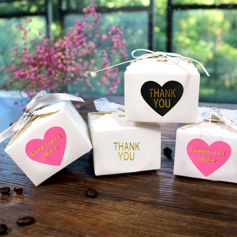 10sheets Thank You Handmade Heart Sticker Colorful Kraft Paper Sealing Label Wedding Birthday Party Gifts Box Stamping Stickers