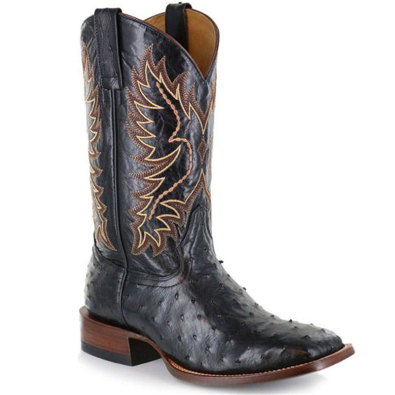 Classic Equestrian Motifs on Modern Leather Unisex Boots  Comfortable Square Heel Cowboy Shoes