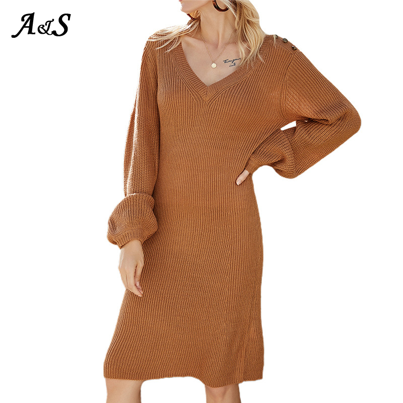 Anbenser V-Neck Wrapped Knitted Dress Women Autumn Solid Puff Sleeve Sweater Dresses Knee-Length Bodycon Long Sweater Female, Brown
Anbenser V-Neck Wrapped Knitted Dress Women Autumn Solid Puff Sleeve Sweater Dresses Knee-Length Bodycon Long Sweater Female, Brown