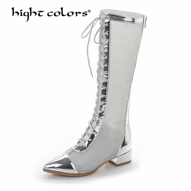 HIGHT COLORS Brand Woman Square High Heel Lace Up Riding Boots Pointed Toe Side Zipper Dress Black Silver Knee High Boots 7392
HIGHT COLORS Brand Woman Square High Heel Lace Up Riding Boots Pointed Toe Side Zipper Dress Black Silver Knee High Boots 7392