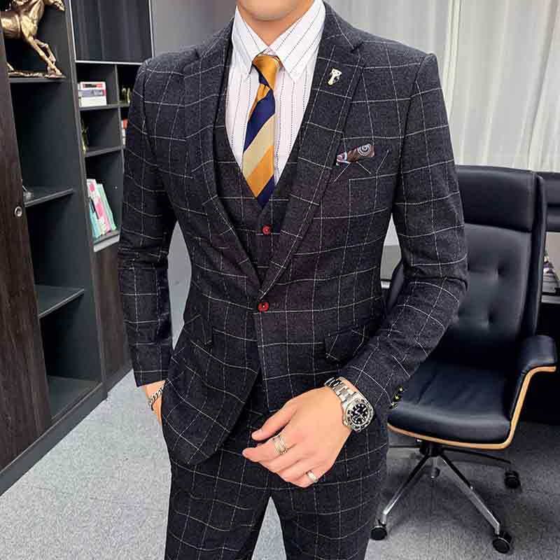 Spring And Autumn Winter New Plaid Suit Three Piece Suit Male British Style Business Chic Classy Suits One Button Jacket, Brown
Spring And Autumn Winter New Plaid Suit Three Piece Suit Male British Style Business Chic Classy Suits One Button Jacket, Brown