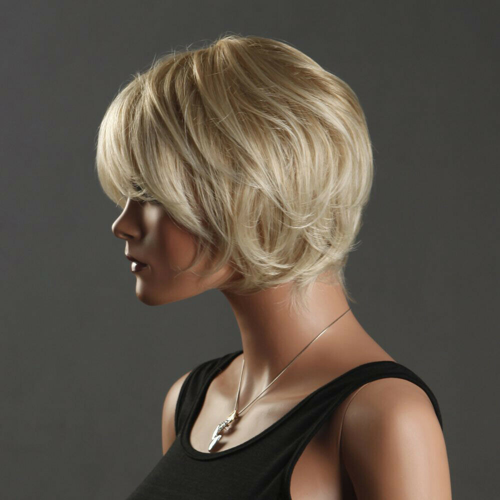 Lady Short Straight Natural Bob Wigs Blonde Full Synthetic Hair Party Cosplay US
