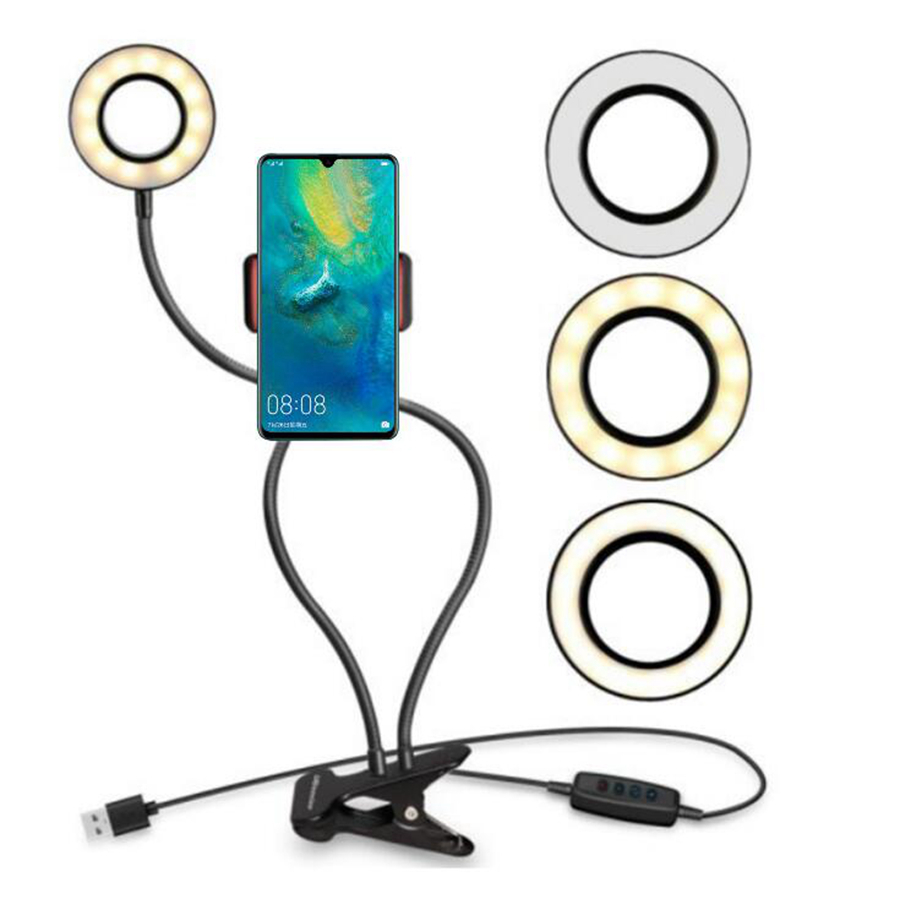 Selfie Ring Light with Flexible Mobile Phone Holder Lazy Bracket Desk Lamp LED Light for Live Stream Party Favor Lampe De Bureau Mobile