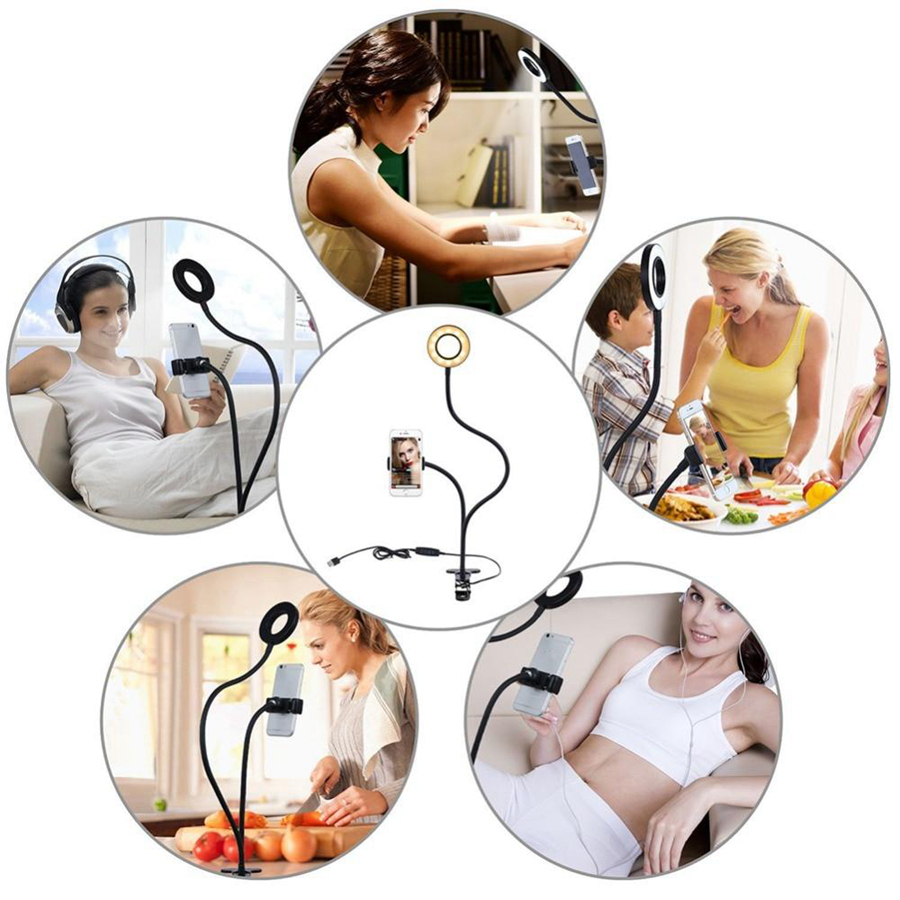 Selfie Ring Light with Flexible Mobile Phone Holder Lazy Bracket Desk Lamp LED Light for Live Stream Party Favor Lampe De Bureau Mobile