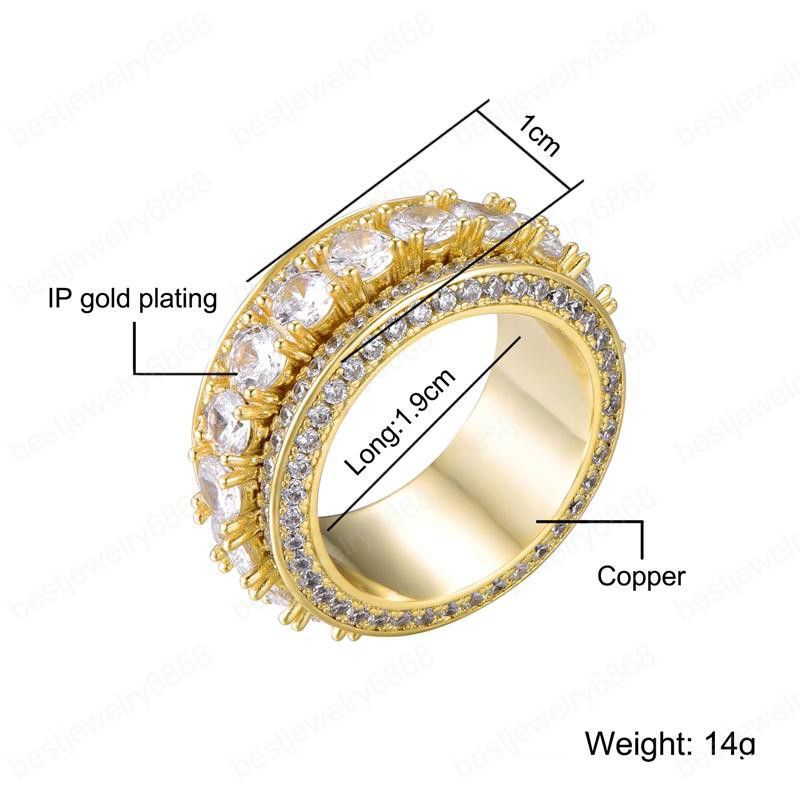 Zircon Ice Out Bling Big Wide Masonic Ring Gold Filled Copper Material Freemasonry Rings Men Hip Hop Rapper Jewelry