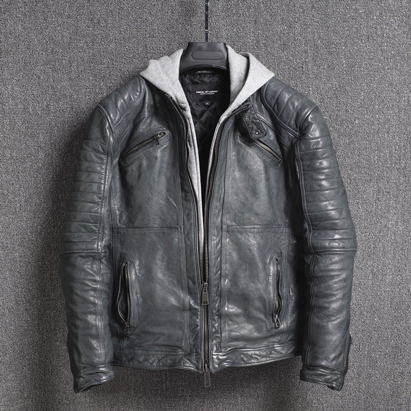 2020 Genuine Leather Jacket Men Vintage Sheepskin Coat Korean Motorcycle Jacket Spring Autumn Hooded Veste Cuir Homme KJ4127, Black
2020 Genuine Leather Jacket Men Vintage Sheepskin Coat Korean Motorcycle Jacket Spring Autumn Hooded Veste Cuir Homme KJ4127, Black