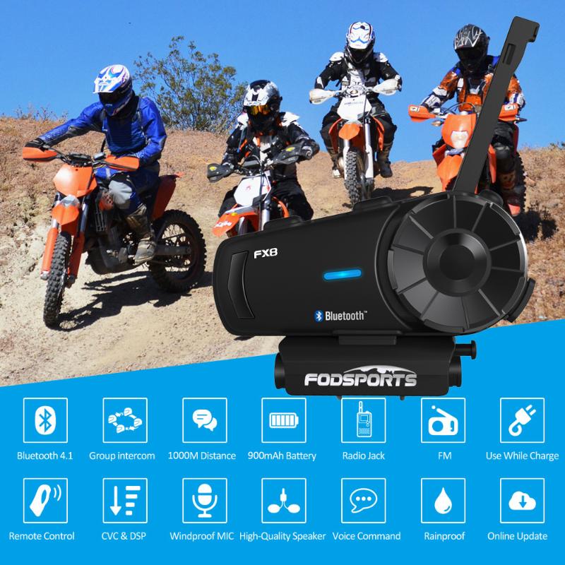 

Fodsports FX8 Motorcycle Helmet Intercom FM Wireless Bluetooth Interphone Moto Headset 1000m 8 Rider Waterproof Intercomunicador